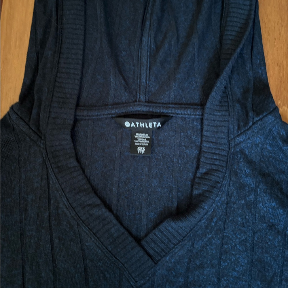 Athleta Navy Hooded V-Neck Top - Picture 2 of 4